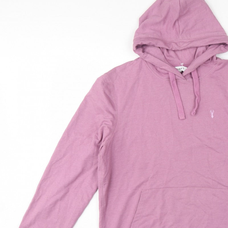 Next Men’s Pink M Pullover Hoodie Logo Cotton Blend Pockets