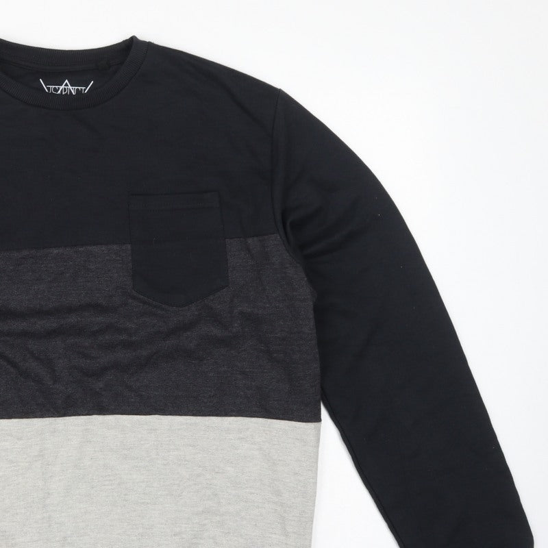 Additional view of ASTRUCT Men’s Black Grey Colour Block Pocket Crew Neck Sweatshirt L