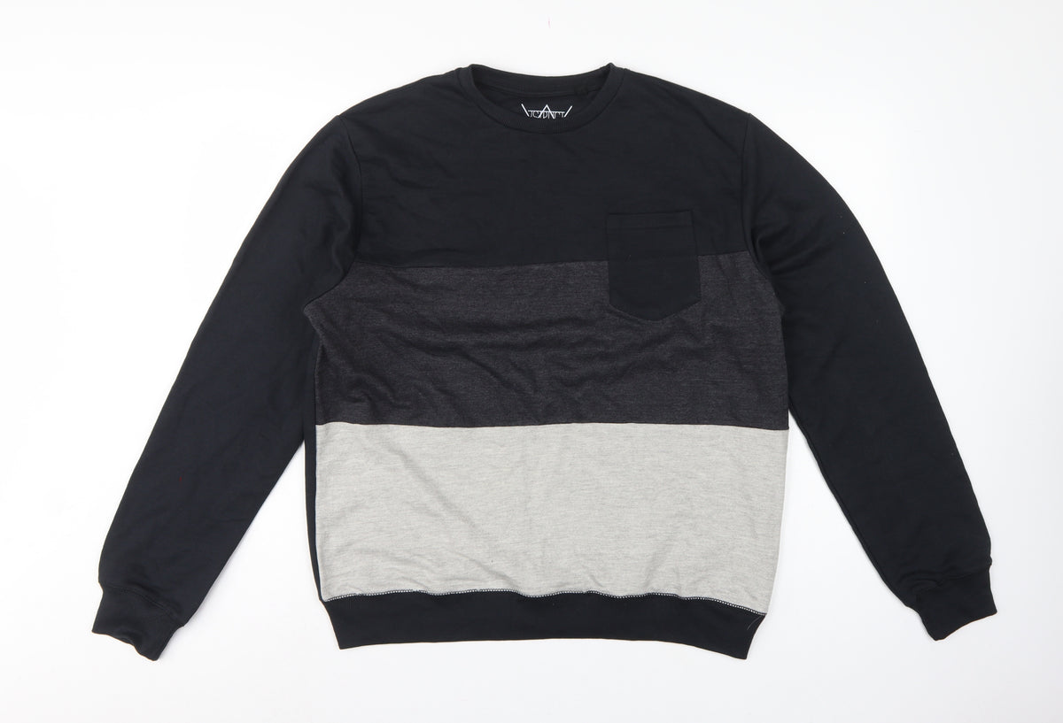 Back view of ASTRUCT Men’s Black Grey Colour Block Pocket Crew Neck Sweatshirt L