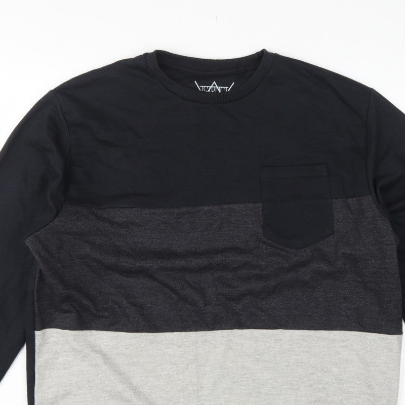 Additional view of ASTRUCT Men’s Black Grey Colour Block Pocket Crew Neck Sweatshirt L