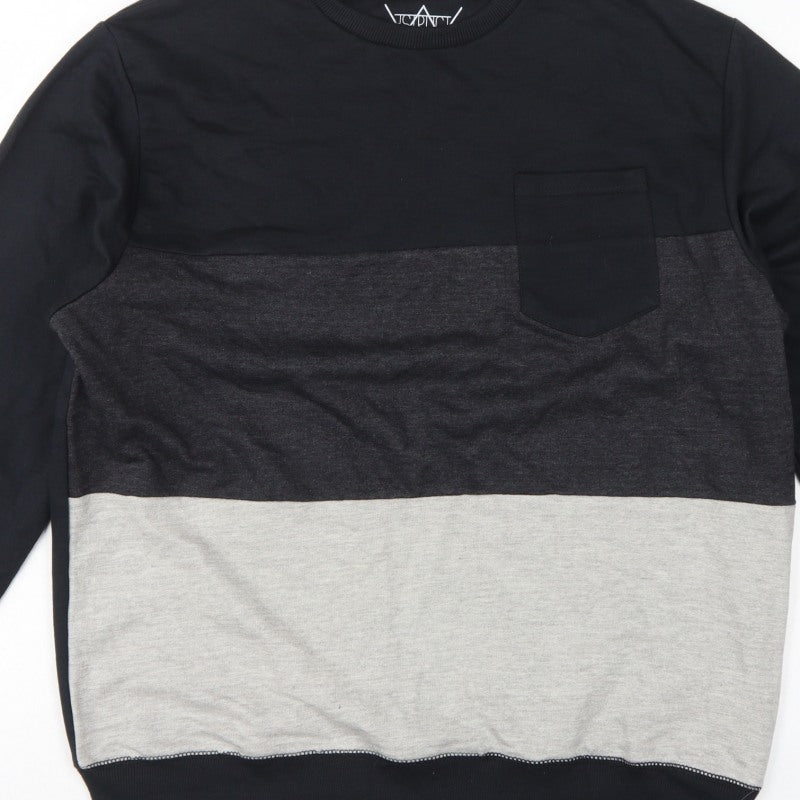 Additional view of ASTRUCT Men’s Black Grey Colour Block Pocket Crew Neck Sweatshirt L