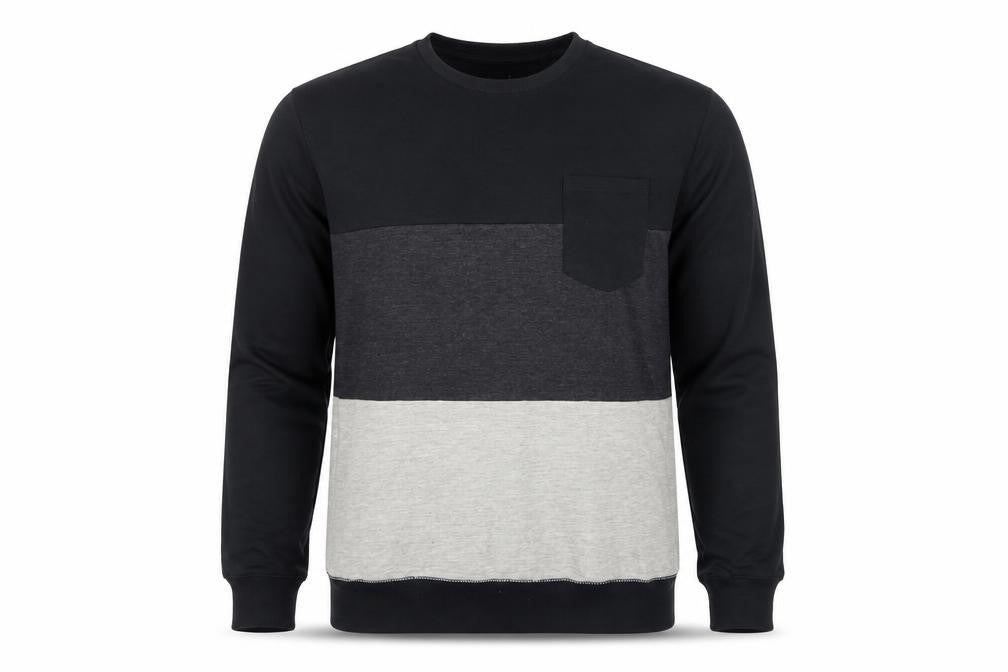 Front view of ASTRUCT Men’s Black Grey Colour Block Pocket Crew Neck Sweatshirt L