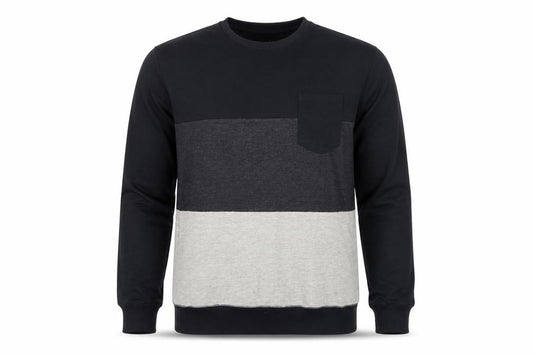 ASTRUCT Men’s Black Grey Colour Block Pocket Crew Neck Sweatshirt L