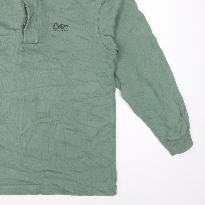 Cotton Traders Men’s Green M Collared Henley Sweatshirt Logo