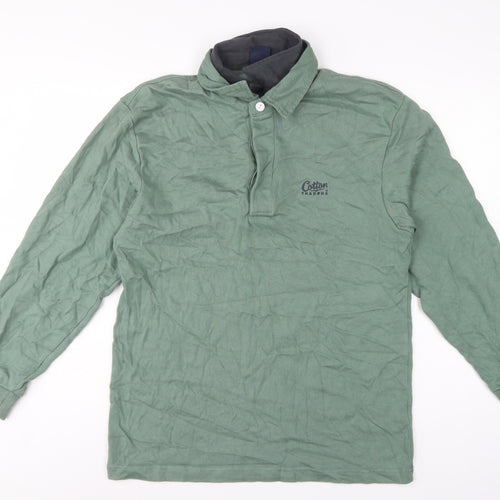 Cotton Traders Men’s Green M Collared Henley Sweatshirt Logo