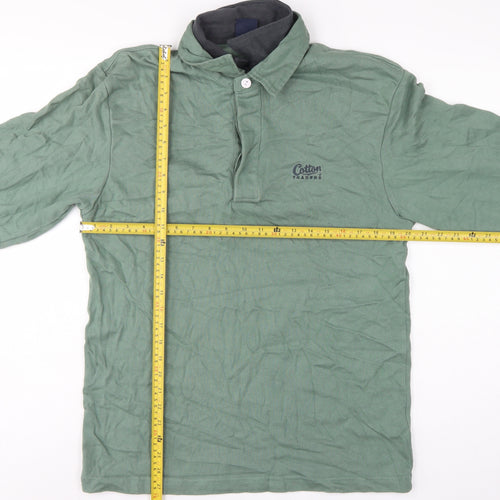 Cotton Traders Men’s Green M Collared Henley Sweatshirt Logo