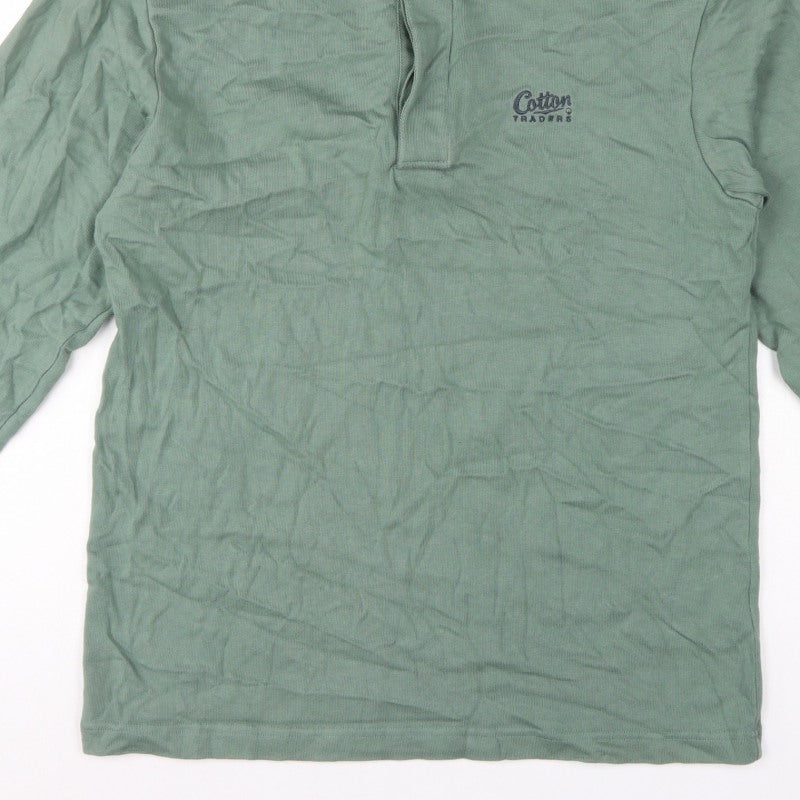 Cotton Traders Men’s Green M Collared Henley Sweatshirt Logo