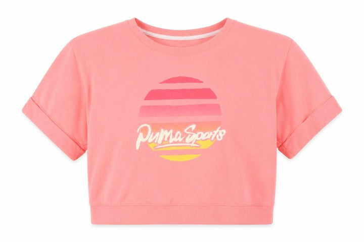 Puma Women Pink UK 12 Short Sleeve Graphic Logo Pullover Sweatshirt