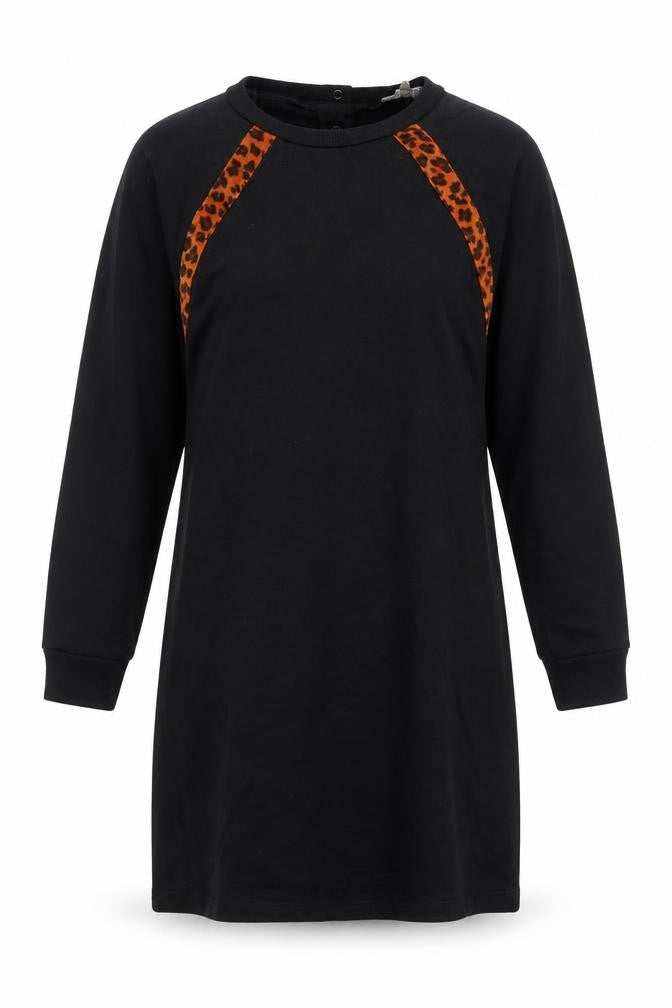 Oliver Bonas Women Black Leopard Panel Jumper Dress Size S
