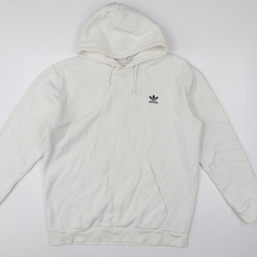 adidas Men’s White L Pullover Hoodie Trefoil Logo Pocket