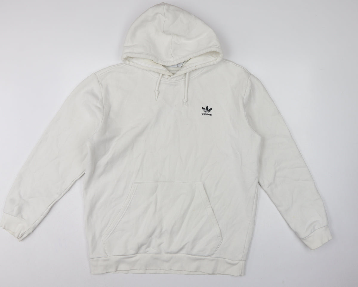 adidas Men’s White L Pullover Hoodie Trefoil Logo Pocket