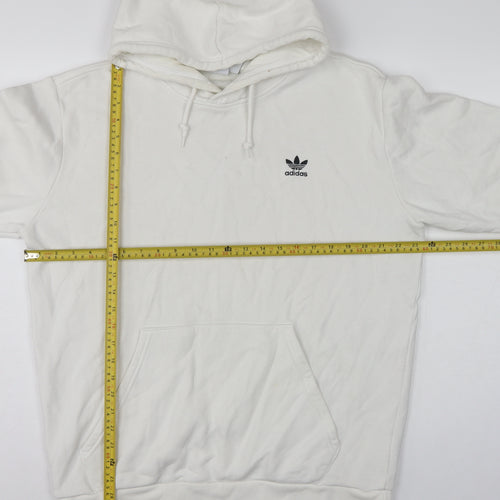 adidas Men’s White L Pullover Hoodie Trefoil Logo Pocket