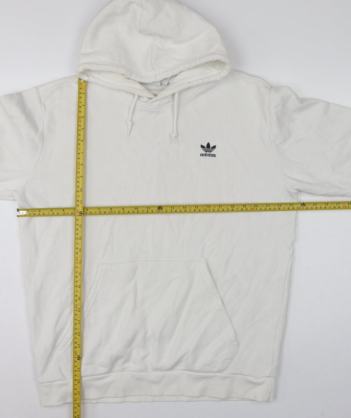 adidas Men’s White L Pullover Hoodie Trefoil Logo Pocket