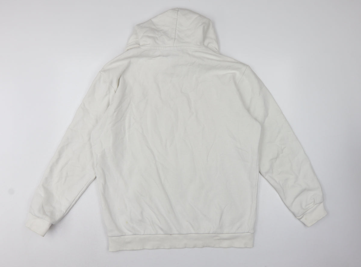 adidas Men’s White L Pullover Hoodie Trefoil Logo Pocket