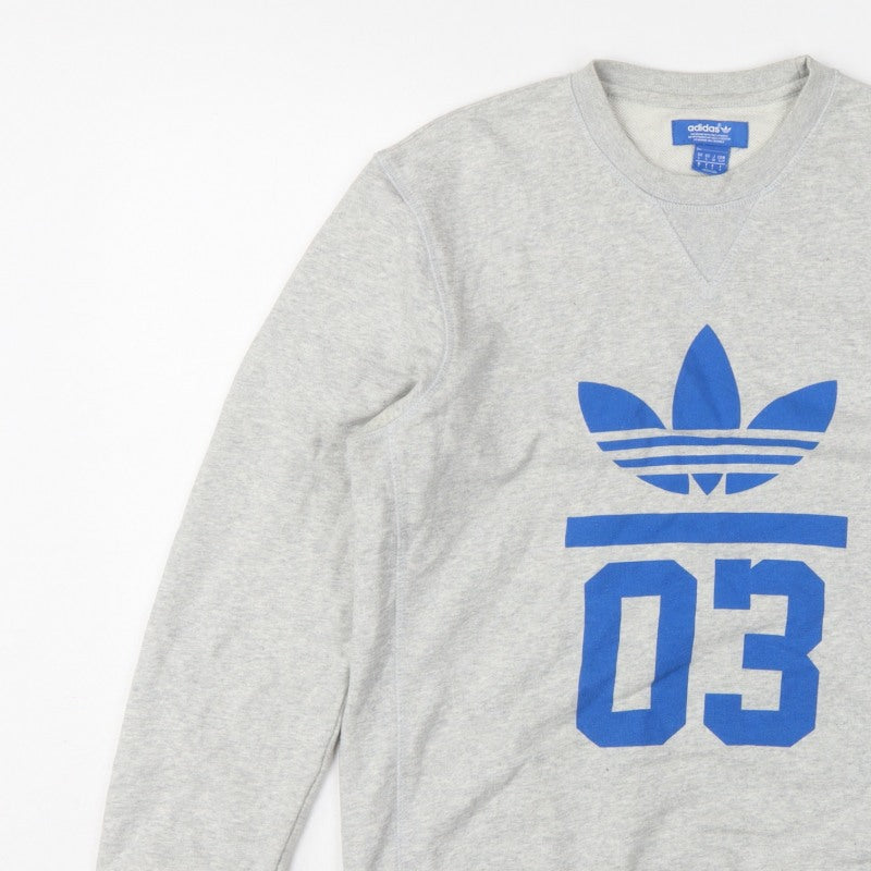 Adidas Men’s Grey S Pullover Sweatshirt Blue Trefoil 03 Graphic