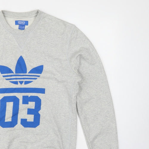 Adidas Men’s Grey S Pullover Sweatshirt Blue Trefoil 03 Graphic
