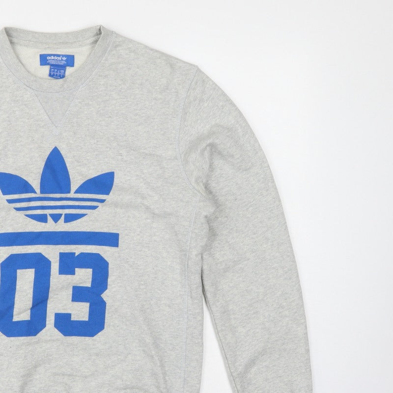 Adidas Men’s Grey S Pullover Sweatshirt Blue Trefoil 03 Graphic