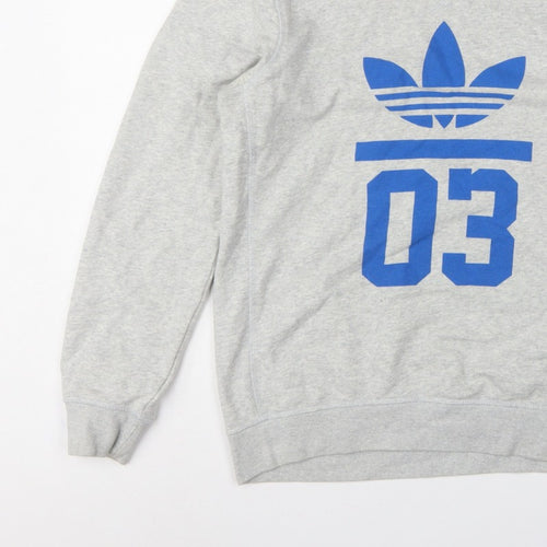 Adidas Men’s Grey S Pullover Sweatshirt Blue Trefoil 03 Graphic