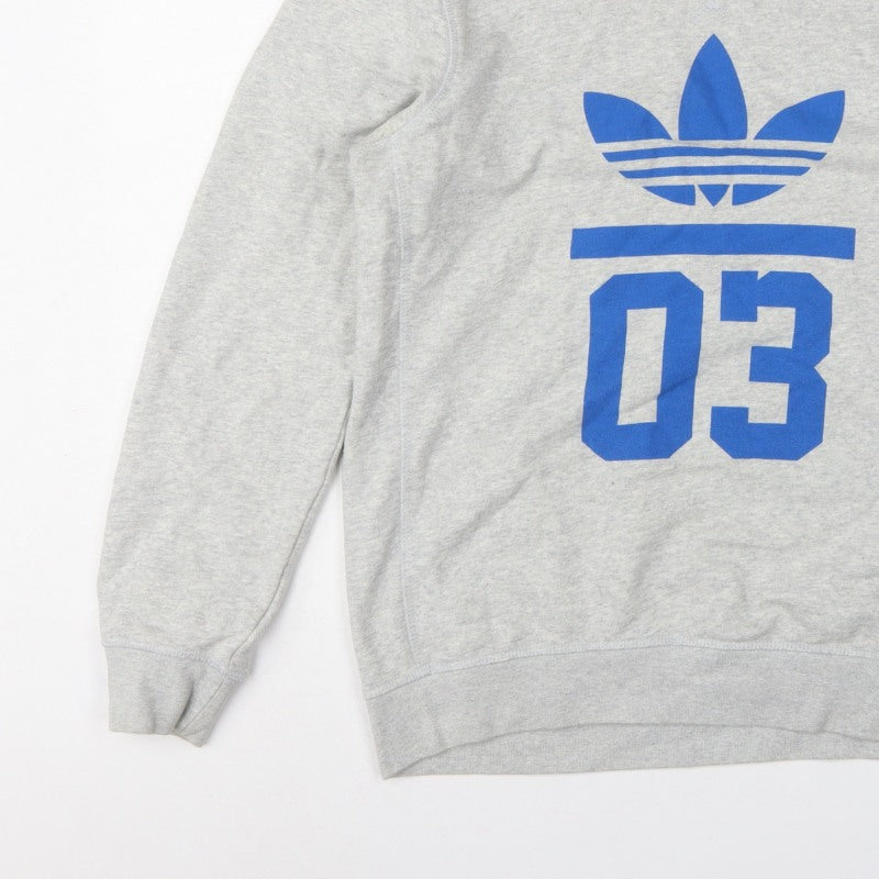 Adidas Men’s Grey S Pullover Sweatshirt Blue Trefoil 03 Graphic