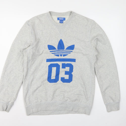 Adidas Men’s Grey S Pullover Sweatshirt Blue Trefoil 03 Graphic
