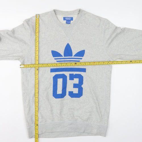 Adidas Men’s Grey S Pullover Sweatshirt Blue Trefoil 03 Graphic