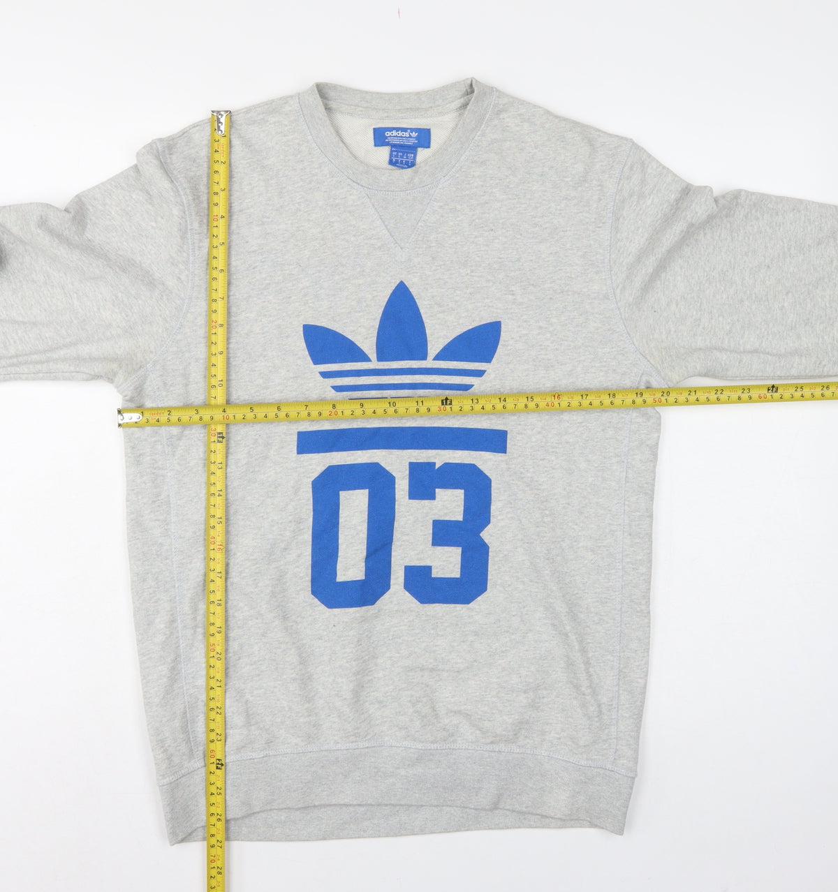Adidas Men’s Grey S Pullover Sweatshirt Blue Trefoil 03 Graphic
