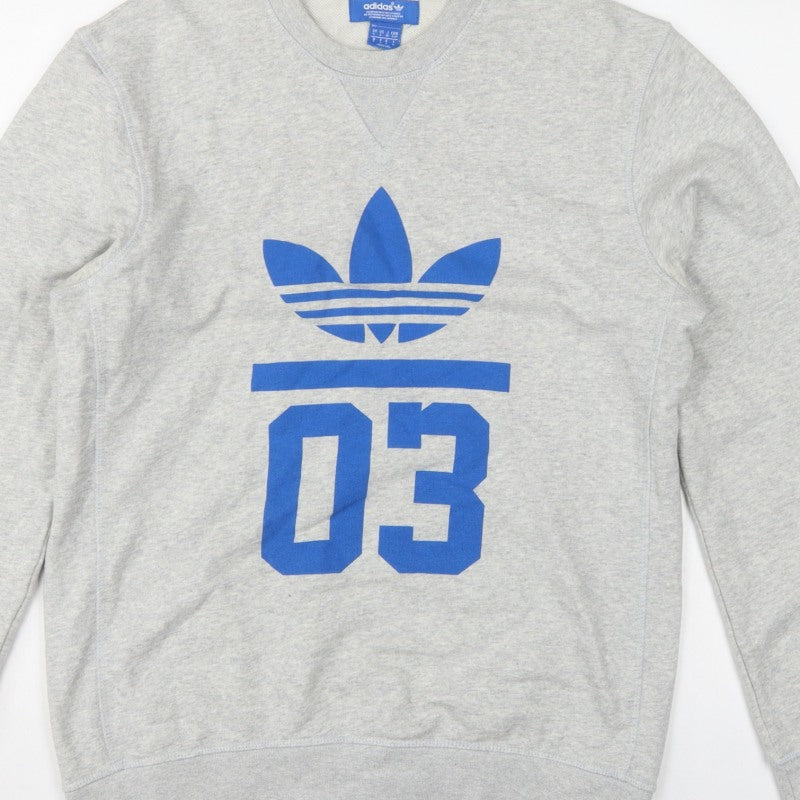 Adidas Men’s Grey S Pullover Sweatshirt Blue Trefoil 03 Graphic