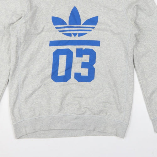 Adidas Men’s Grey S Pullover Sweatshirt Blue Trefoil 03 Graphic