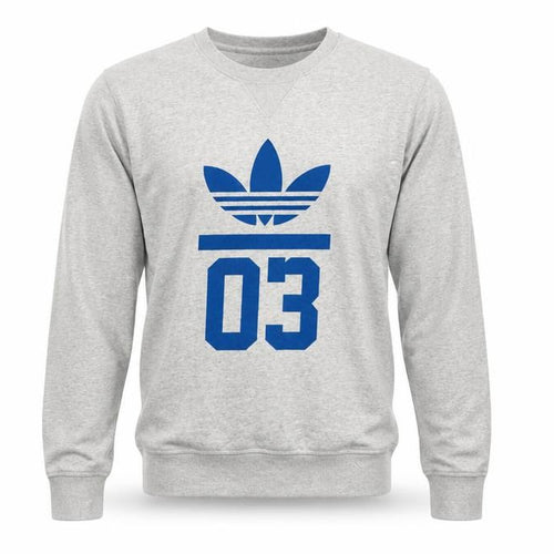 Adidas Men’s Grey S Pullover Sweatshirt Blue Trefoil 03 Graphic