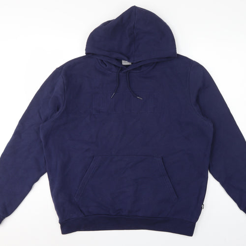 Puma Men’s Blue L Pullover Hoodie Fleece Logo Pocket