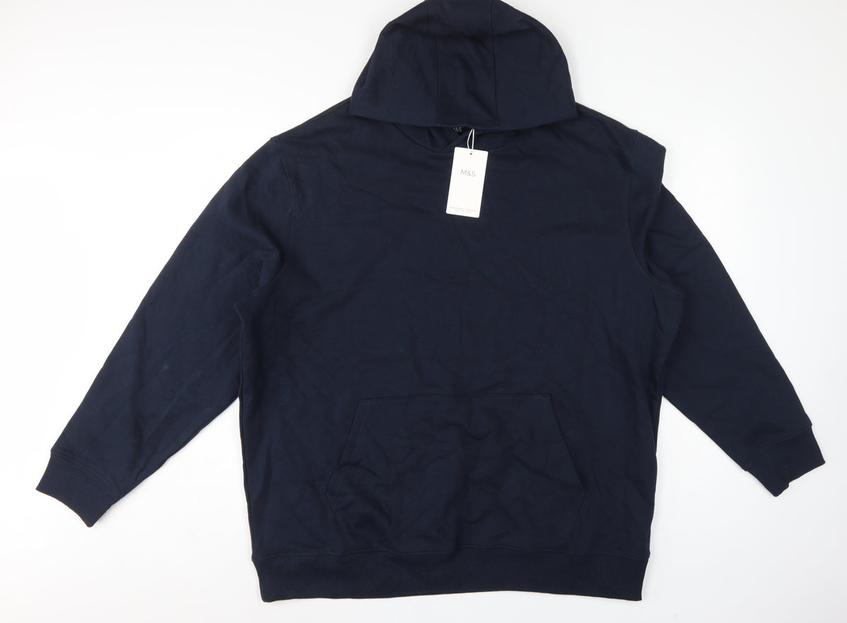 Marks and Spencer Men’s Navy Blue 2XL Pullover Hoodie Cotton Blend