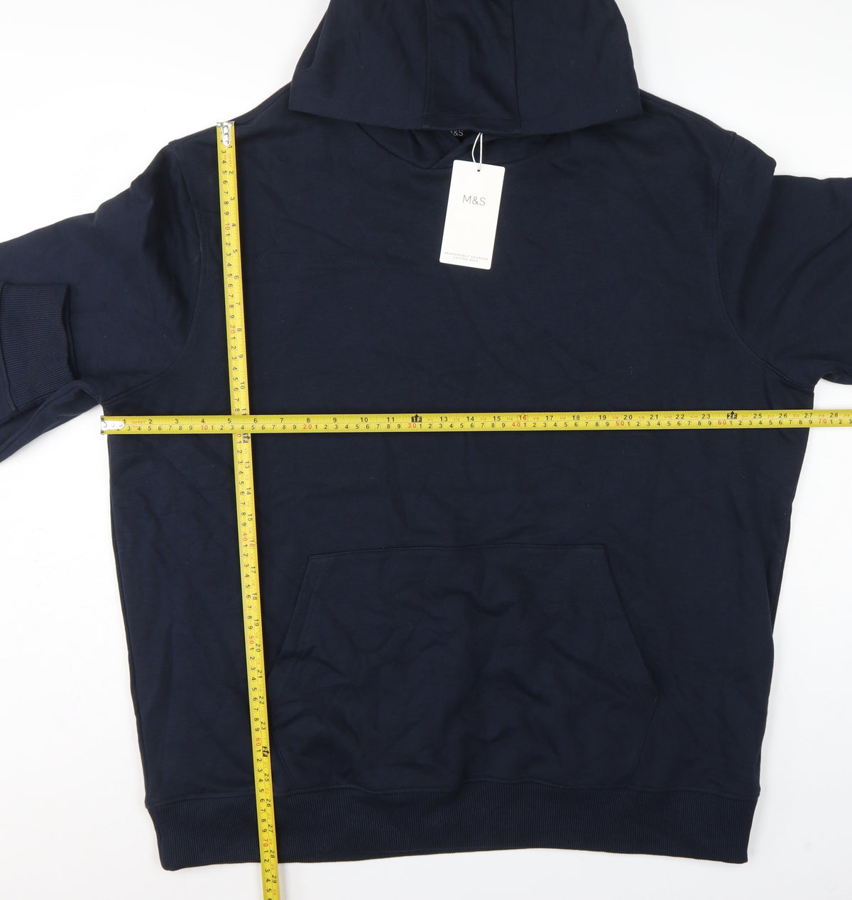 Marks and Spencer Men’s Navy Blue 2XL Pullover Hoodie Cotton Blend
