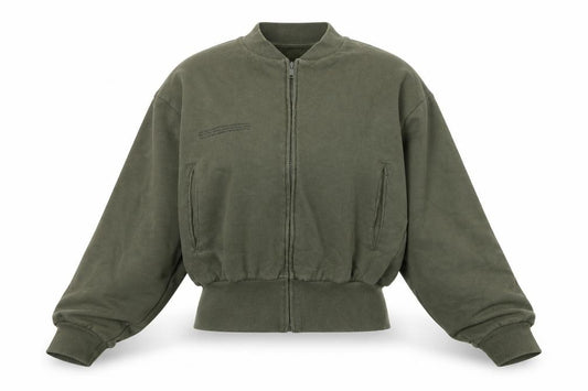 Front view of Pangaia Women’s Green M Full Zip Organic Cotton Sweatshirt Jacket