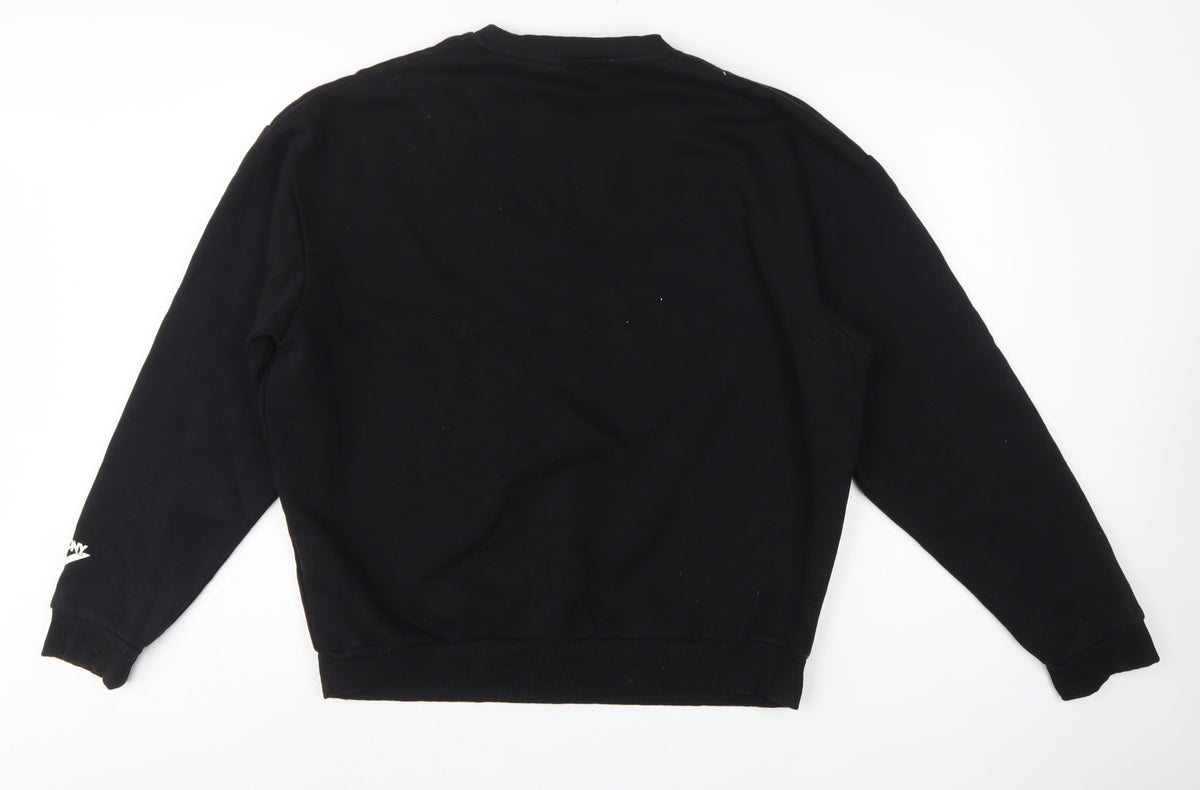 Brand and care label for Pony Men's Black L Logo Graphic Print Crew Neck Pullover Sweatshirt
