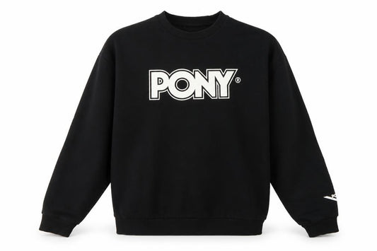 Pony Men's Black L Logo Graphic Print Crew Neck Pullover Sweatshirt