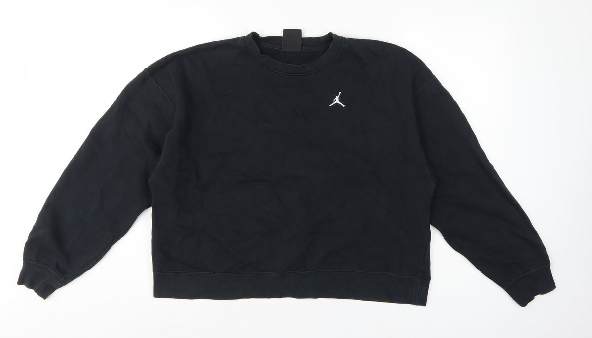 Back view of Jordan Women’s Black S Loose Fit Logo Crewneck Pullover Sweatshirt