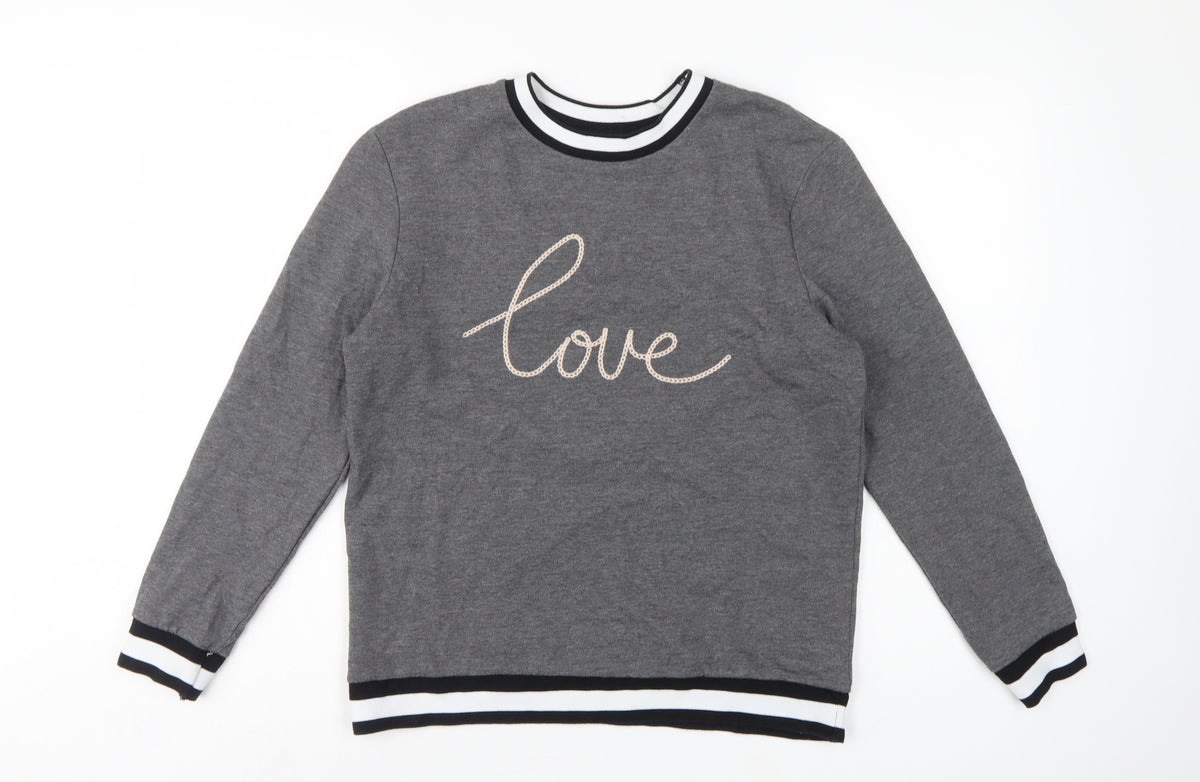 Back view of Dorothy Perkins Women Grey UK 12 Love Embroidered Pullover Sweatshirt
