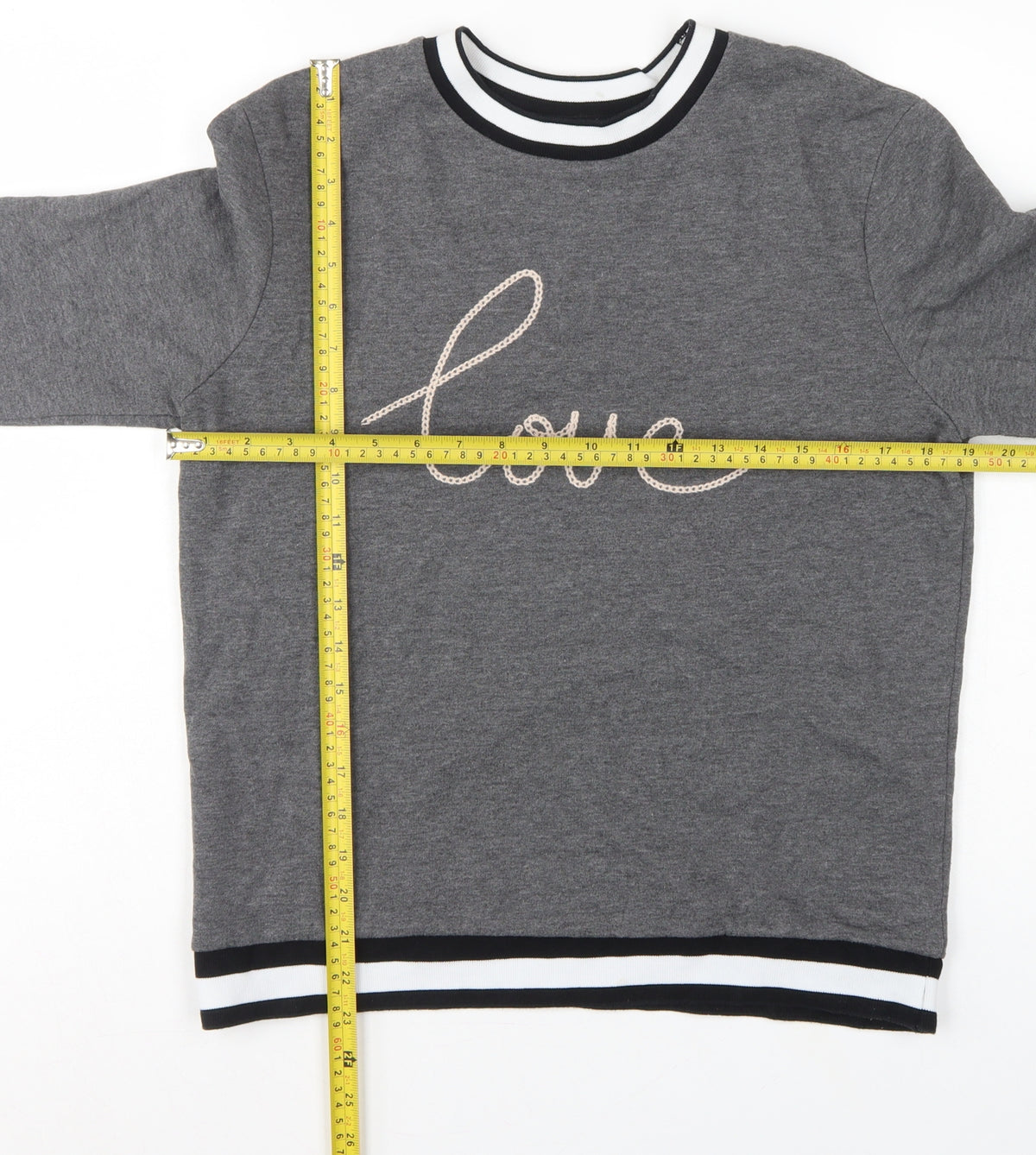 Close-up detail of Dorothy Perkins Women Grey UK 12 Love Embroidered Pullover Sweatshirt