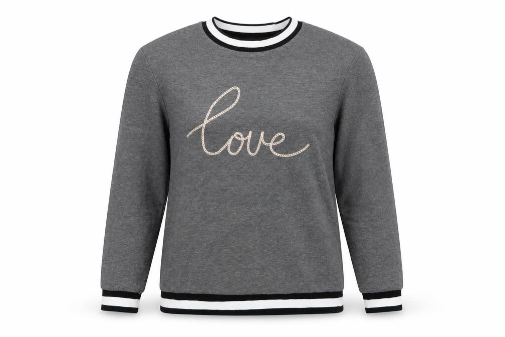 Front view of Dorothy Perkins Women Grey UK 12 Love Embroidered Pullover Sweatshirt