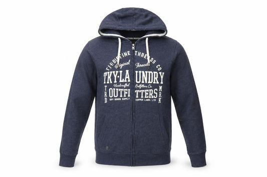 Tokyo Laundry Men Navy S Full Zip Hooded Graphic Print Fleece Hoodie