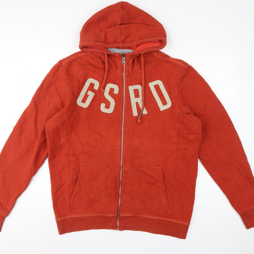 G-Star RAW Men’s Red 2XL Full Zip Hooded Fleece Logo Sweatshirt
