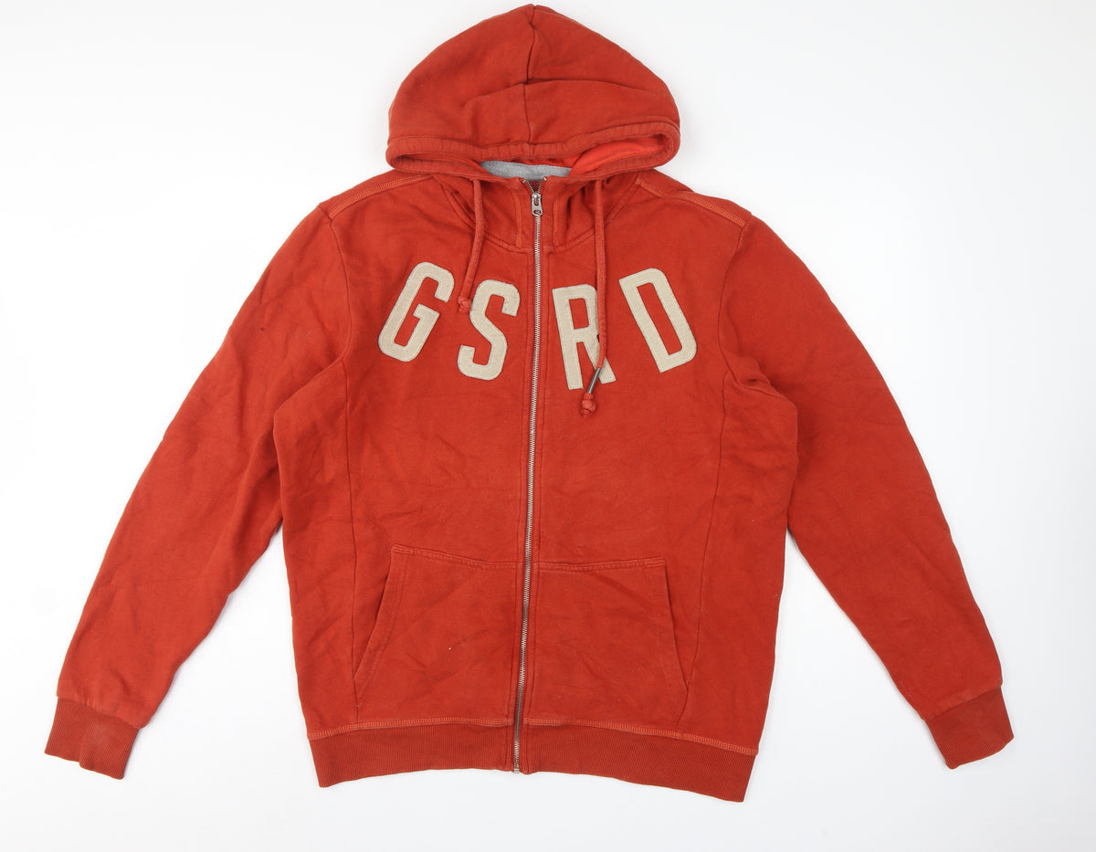 G-Star RAW Men’s Red 2XL Full Zip Hooded Fleece Logo Sweatshirt