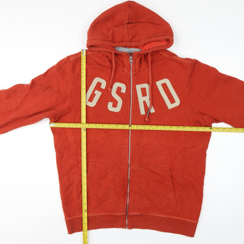 G-Star RAW Men’s Red 2XL Full Zip Hooded Fleece Logo Sweatshirt