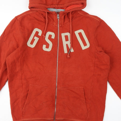 G-Star RAW Men’s Red 2XL Full Zip Hooded Fleece Logo Sweatshirt