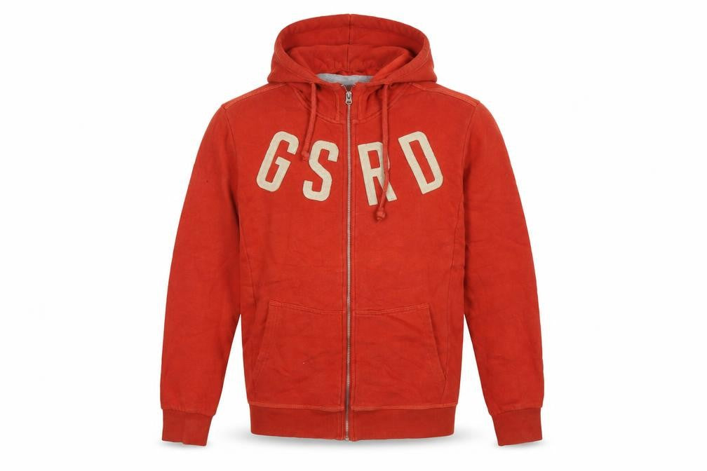 G-Star RAW Men’s Red 2XL Full Zip Hooded Fleece Logo Sweatshirt