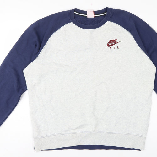 Nike Air Men’s XL Grey Navy Embroidered Logo Crew Neck Sweatshirt