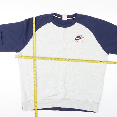 Nike Air Men’s XL Grey Navy Embroidered Logo Crew Neck Sweatshirt