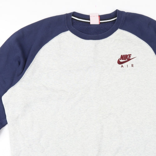 Nike Air Men’s XL Grey Navy Embroidered Logo Crew Neck Sweatshirt