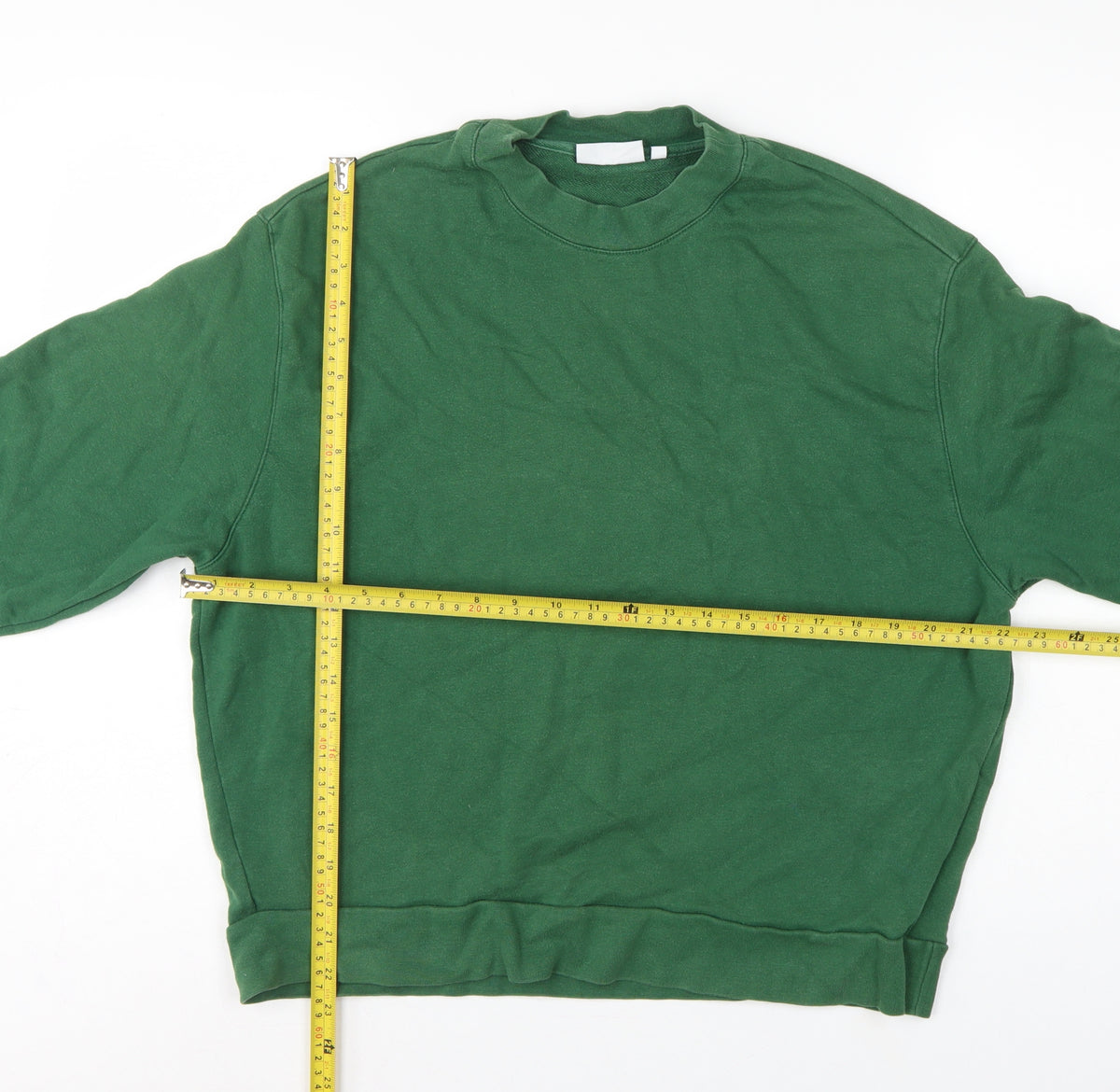 Close-up detail of Weekday Women Green S Cropped Pullover Crew Neck Sweatshirt