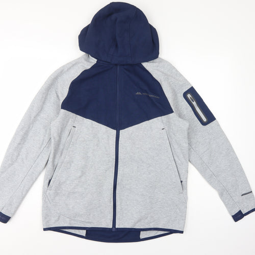 Monterrain Men’s Grey Navy L Full Zip Hooded Fleece Outdoor Hoodie